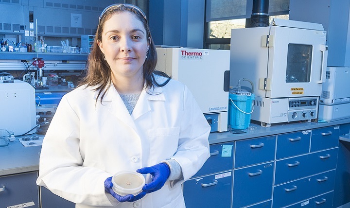 Dr. Paola D'Angelo, a research bioengineer at the U.S. Army Natick Soldier Research, Development and Engineering Center, is working on second-skin, chemical-biological protection. 