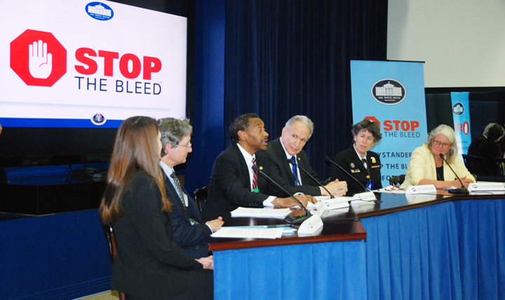 Dr. Jonathan Woodson (center) takes part in the White House’s “Stop the Bleed” forum Oct. 6, 2015, in Washington, D.C. 
