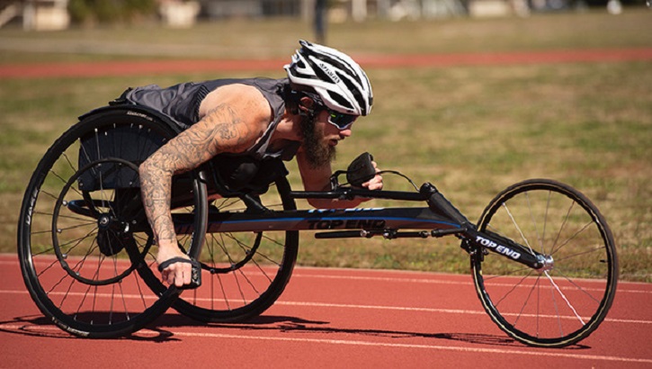 Man in wheelchair race