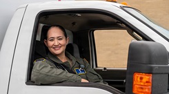 U.S. Air Force Maj. Elizabeth Kuss, 325th Operational Medical Readiness Squadron flight medicine flight commander, poses for a photo