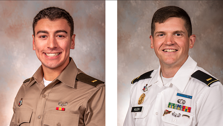 U.S. Army 2nd Lt. Mason Remondelli (left), Uniformed Services University class of 2025, and U.S. Army 2nd Lt. Spencer Allen, class of 2027, were recognized recently by the Center for Junior Officers at West Point on their annual list of “30 Under 30 Leader Developers.” (Courtesy Photos)