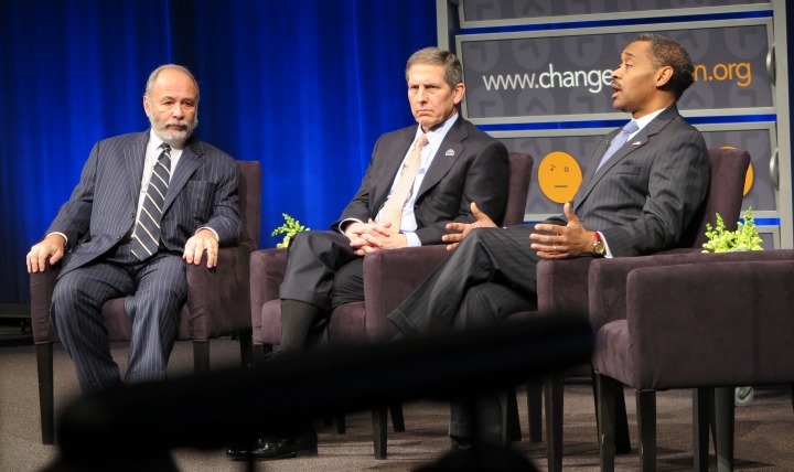 (Left to Right) Time Magazine Political Columnist Joe Klein, Deputy Secretary of Veterans Affairs Sloan Gibson, and Military Health System head Jonathan Woodson, M.D. conduct a panel discussion about mental health concerns for veterans at the Change Direction Initiative in downtown Washington, D.C.