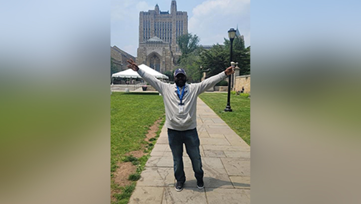 Retired U.S. Army Staff Sgt Michael Johnson reflects on his time at Yale University through the Warrior Scholarship Program in June 2023. (Photo courtesy Michael Johnson)