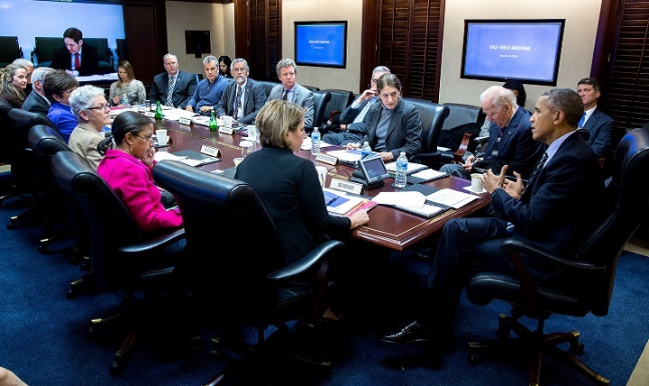 President Barack Obama convenes a meeting on the Zika virus in the Situation Room of the White House, Jan. 26, 2016. 