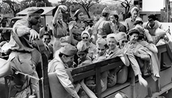  Army Nurses from Bataan and Corregidor, freed after three years imprisonment in Santo Tomas Interment Compound, climb into trucks on Feb. 12, 1945, as they leave Manila, Luzon, headed home.