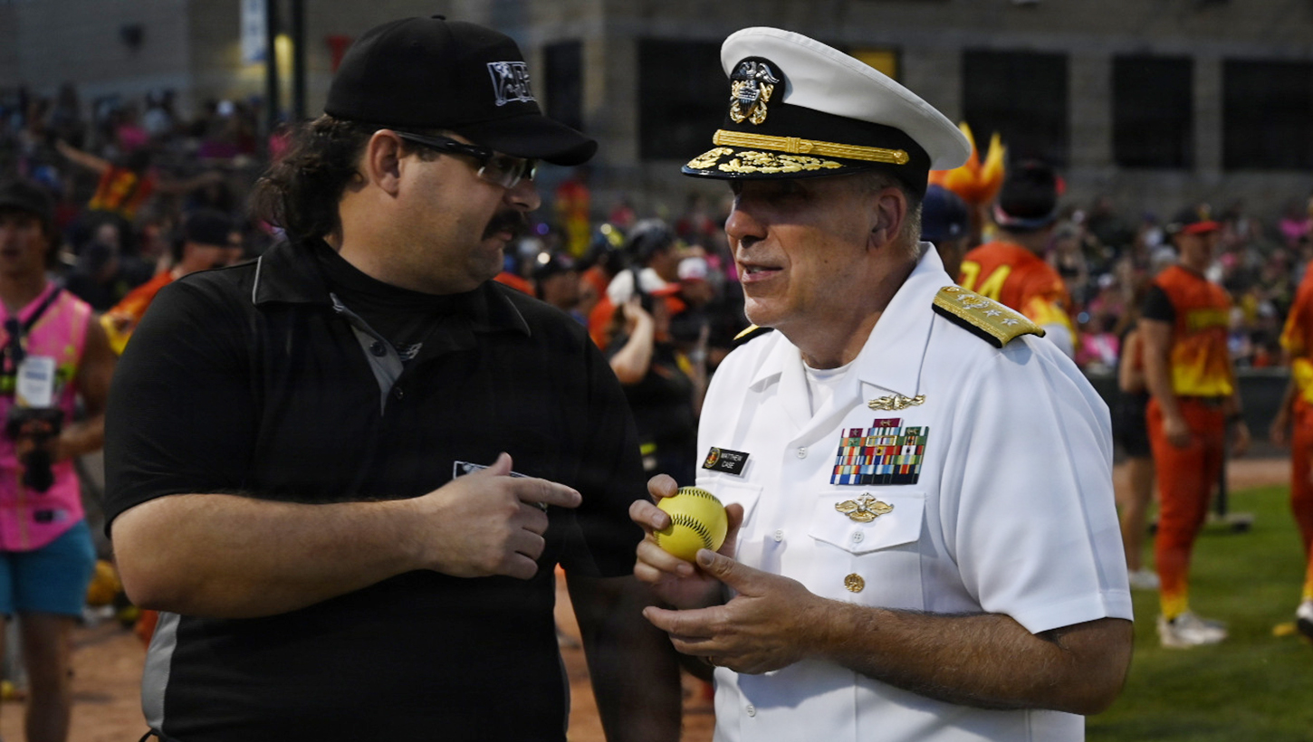 Navy Admiral with basebal