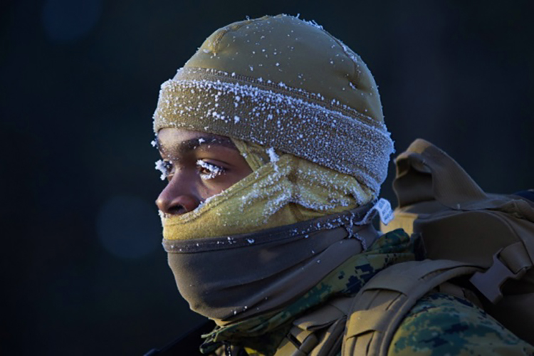 Image of Chill factor, improper warm up, and inadequate clothing can contribute to the risk for cold injuries. Experts encourage everyone, whether acclimated to cold weather or not, to protect against cold temperature injuries this winter. (U.S. Marine Corps photo by Lance Cpl. Cody Rowe) .