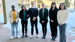 (Left to right) Lovens Paul (1st year MCB Graduate Student), Alexi Misciagna (Research Assistant II, BIO), Anthony Erb (5th year MCB Graduate Student), Sara Young-Baird (PI, Assistant Professor, BIO), Megan Rasmussen (4th year MCB Graduate Student), and Ambar Rodriguez-Martinez (2nd year MCB Graduate Student).