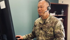 Lt. Col. (Dr.) Nghia Nguyen, 436th Medical Group pediatrician, conducts a virtual visit at Dover Air Force Base, Delaware