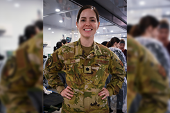 U.S. Air Force Lt. Col. Erika O’Neil, 959th Medical Group critical care air transport team member, poses for a picture