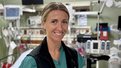 Lt. Erin N. Snyder, an emergency medicine physician at Naval Medical Center San Diego (NMCSD), poses for an environmental photo in the hospital’s emergency department