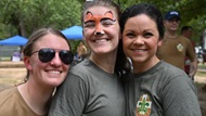 From left, 1st Lt. Allison Hubner, physical therapist; 1st Lt. Quinne Johnson, occupational therapist; and Taylor Fleter, physical therapy technician, pose for a picture