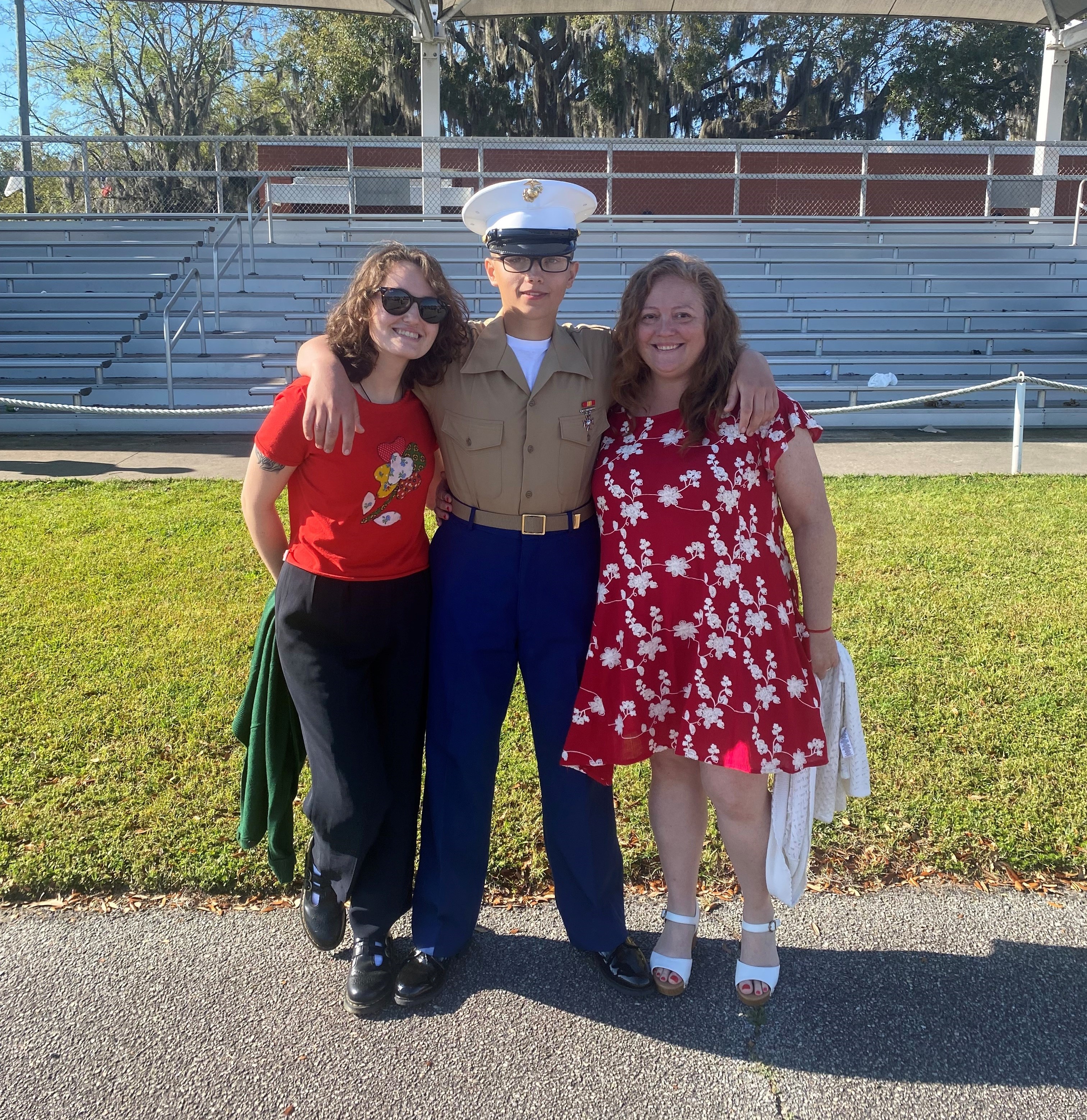Pvt. 1st Class Robert M. Meyle with his sister and mom