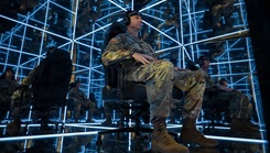 U.S. Army Command Sgt. Maj. Kevin Miller, command sergeant major for the U.S. Army Priority Air Transport Battalion, The U.S. Army Aviation Brigade, prepares to start a simulation in the MindGym