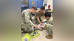 Sailors and staff assigned to U.S. Navy Medicine Readiness and Training Command Sigonella participate in a Basic Life Support (BLS) training class