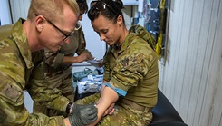 Operation Inherent Resolve medics practice blood collection and transfusion procedures at Camp Keating, Baghdad