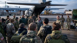 U.S. Air Force Maj. Amanda Peterson, 86th Aeromedical Evaluation Squadron assistant director of operations, briefs NATO Medical Evaluation Course students prior to a mock evaluation