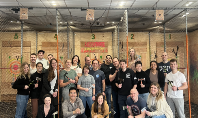 General Surgery Residents participate in axe throwing during their 2024 General Surgery Resident Retreat.