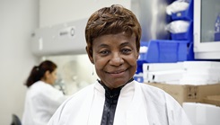 Martha Sedegah, director of Naval Medical Research Command’s (NMRC) Clinical Immunology and Parasitology, Agile Vaccines and Therapeutics Department, poses for a photo in the Agile Vaccines and Therapeutics (AVAT) laboratory. 
