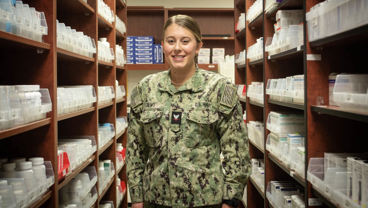 Hospital Corpsman Third Class Sophia Crews is the U.S. Navy’s Junior Pharmacy Technician of the Year for 2023. The Phoenix Arizona Native serves aboard Naval Health Clinic Cherry Point as the Leading Petty Officer of the facility’s Pharmacy and credits the encouragement her father, a former rescue swimmer, as her inspiration to continue serving.  (Photo By Thomas Cieslak) 