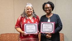 Melanie Stewart, left, and Corretta Custis, right, display their People’s Choice Awards 