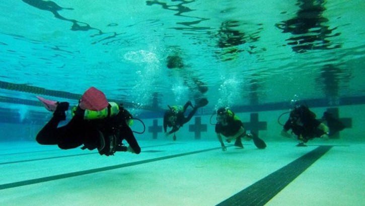 Military personnel in pool for training
