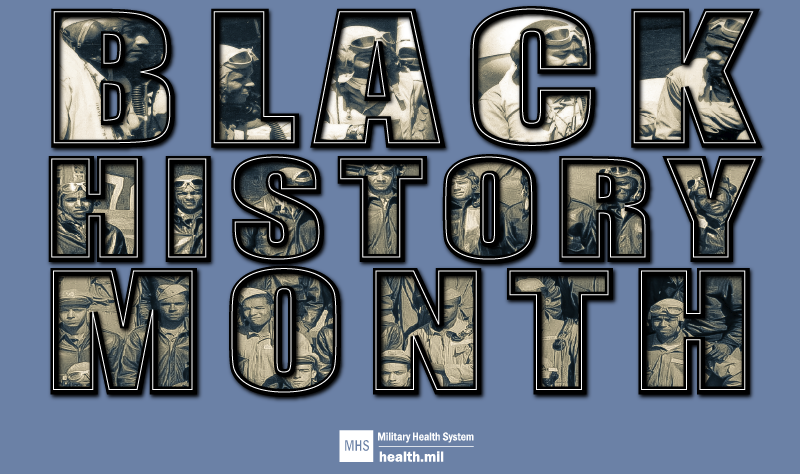 Social Media Graphic Black History Month with images of black service members within the letters of “Black History Month.”