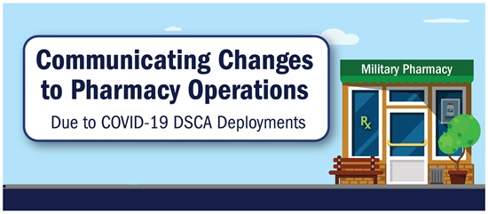 Text only image that reads ‘Communicating changes to pharmacy operations due to COVID-19 DSCA Deployments’