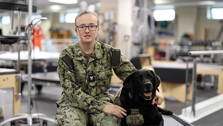 Link to Video: Hospital Corpsman 3rd Class Anna Burke , a dog handler at Walter Reed National Military Medical Center, speaks on the impacts of facility dogs at Walter Reed in the Military Advanced Training Center at Walter Reed in Bethesda, Maryland, June 28, 2023. 