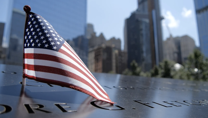 American flag flies at 911 Memorial
