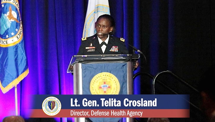 U.S. Army Lt. Gen. Telita Crosland speaks at podium