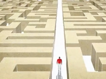 Man walking through maze